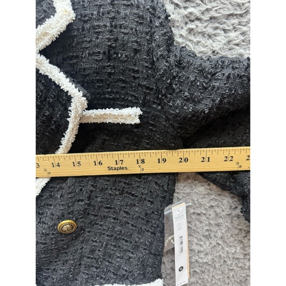 NWT Aqua Double Breasted Tweed‎ Tipped Trim Blazer Black Womens Size S - Picture 8 of 12